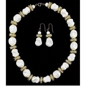 Vintage Lucite Bead Necklace Earrings Set Gold Tone Discs Chunky Statement MCM